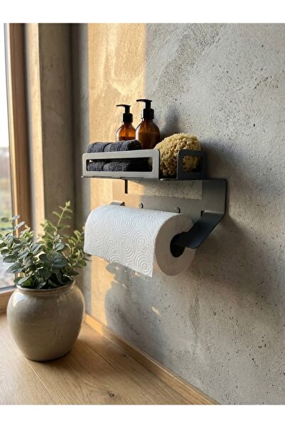 mee wall art Metal Duvar Tipi Çok Amaçlı Banyo Rafı ve Kağıt Havluluk - Yapış...