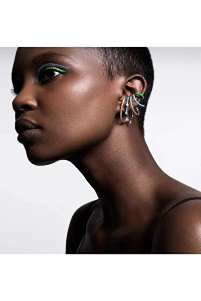 Mavi Yeşil Renkli Çoklu Kıkırdak Küpe - Deliksiz Sıkıştırmalı Ear Cuff