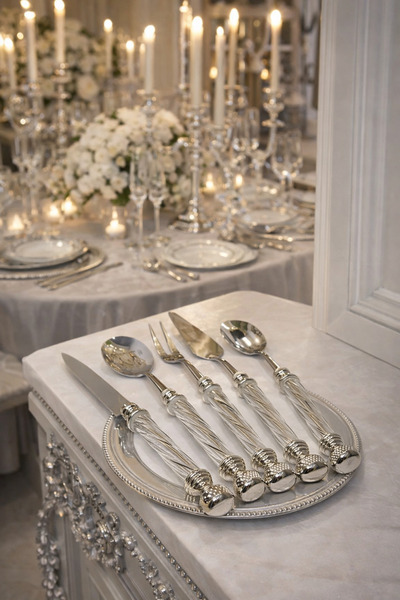 cicizuccaciye Alya 5 Parça Çelik Gümüş Servis Seti