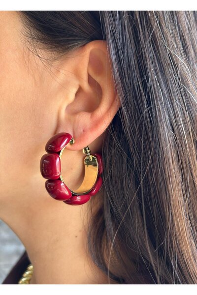 nunu takı Burgundy Bone Earrings