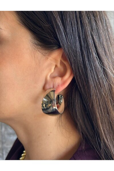 nunu takı Silver Wide Hoop Earrings