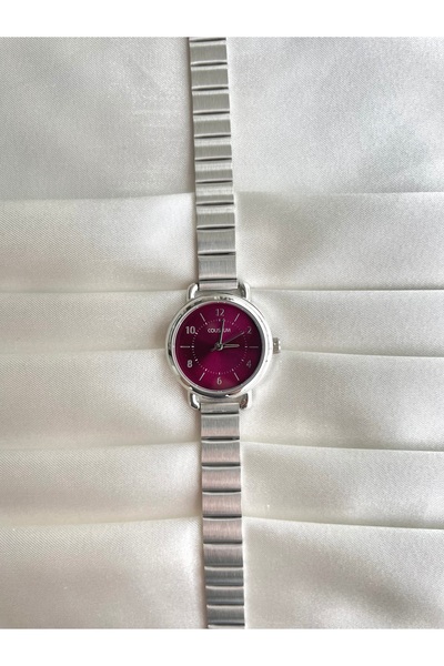 Modesa bijuteri Coliseum Women's Silver Cord Strap Plum Dial Analog Wrist Watch
