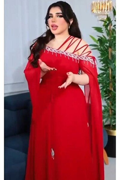 Sweety Fashion A stunning red evening dress featuring an off-the-shoulder des...