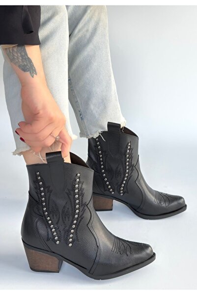 FRESCO SCARFS Matin Black Leather Heeled Boots