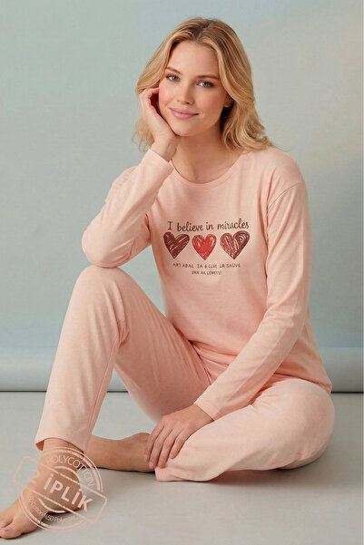 Farya Home Patterned Two Thread Long Sleeved Winter Knitted Women's Pajama Set