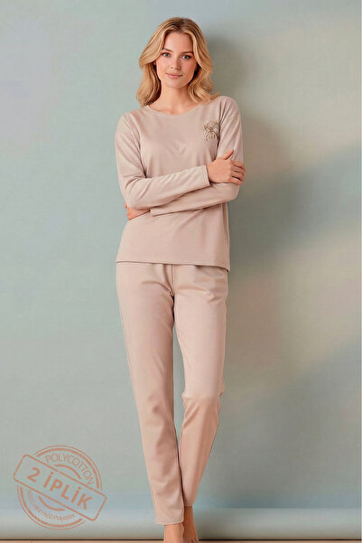 Farya Home Patterned Two Thread Long Sleeved Winter Knitted Women's Pajama Set