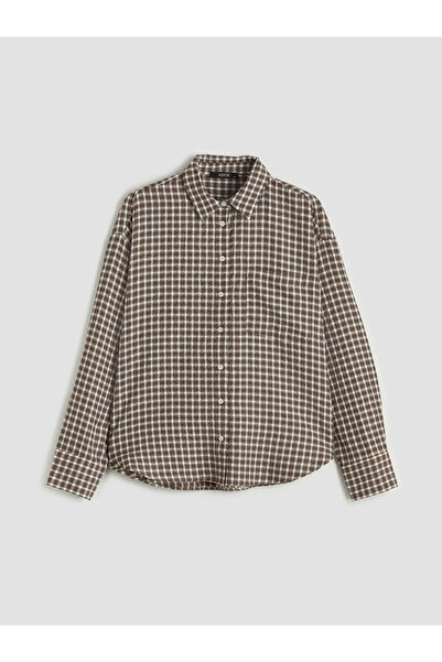 LC Waikiki Xside Brown Plaid Oversized Oxford Women's Shirt