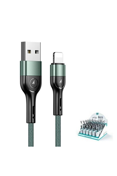 Usams U55 Braided Lightning Cable, 1m, 2A, Green, Durable Nylon