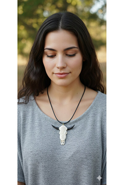 tutu tasarım alaçatı Ethnic Design Necklace with Bull Skull Figure - Boho Chi...