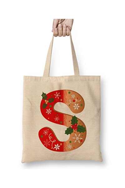 Toyaso Letter S White Cloth Bag Long Handle Shopping Bag Beach Bag