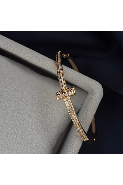 olvera shine 316L Çelik Zirkon Taşlı Gold Kelepçe/19 cm