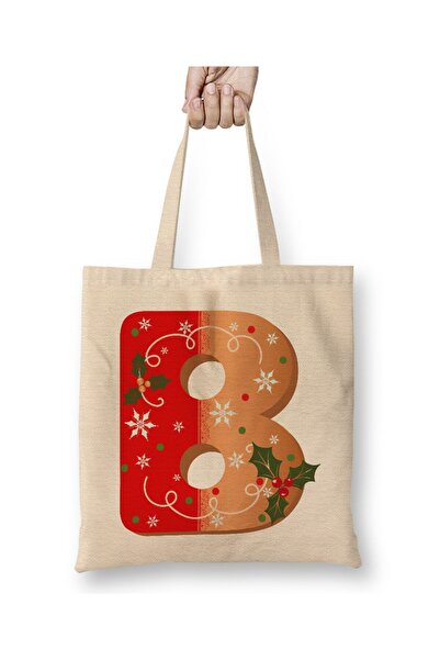 Toyaso Letter B White Cloth Bag Long Handle Shopping Bag Beach Bag