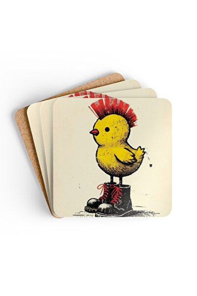 BASKIBAZAR Since 2020 Taxi Driver Chick Printed 4-Piece Wooden Coaster Set, 5...