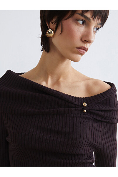 LC Waikiki Kahverengi Kayık Yaka Kadın Triko Kazak