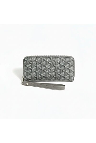 Gri Desenli Cüzdan Fermuarlı Bozuk Para Kartlık 19,5 x 10,5 x 3 cm