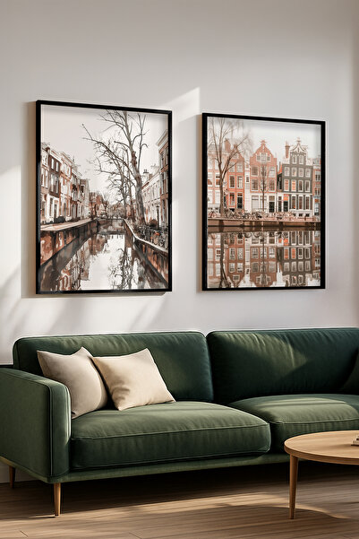 STARYUNA Set de pictură dublă cu efect de acuarelă cu vedere la Amsterdam, cu...