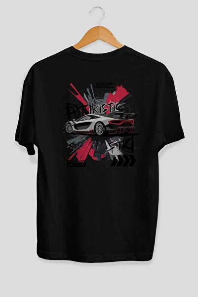 Ankhises Seria Car (73) Tricou negru oversize cu imprimeu pe spate Bărbați Fe...