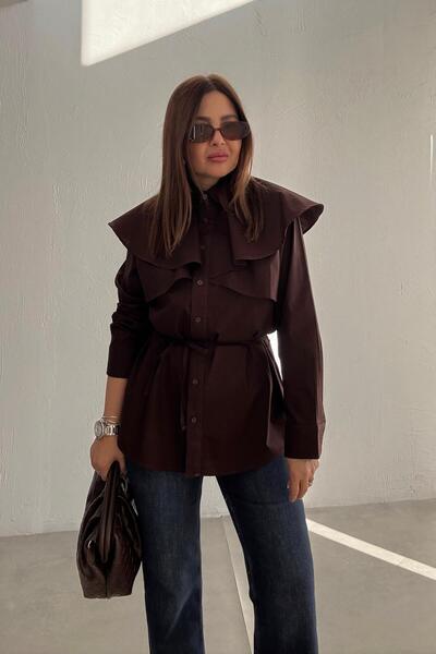 ELVAN TOLON Καφέ ρετρό πουκάμισο