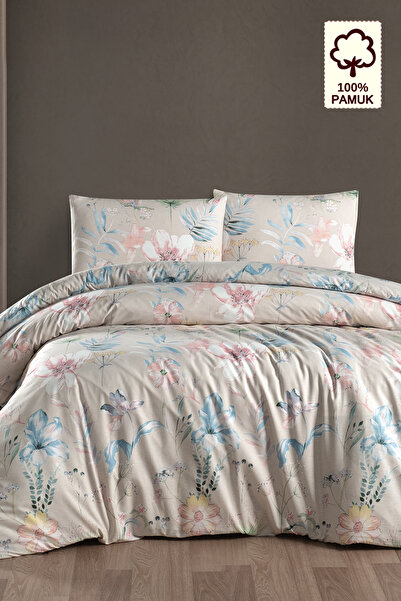 CAQQA 100% Cotton Amaris Beige Double Duvet Cover Set