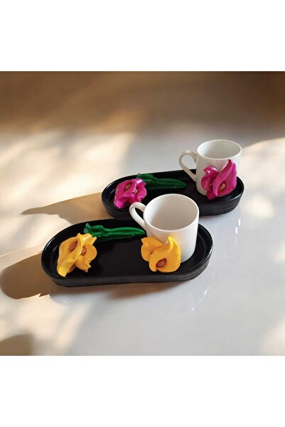 e&e süs dükkanı Gift Tulip Model Yellow and Pink Tulip Coffee Cup Set of 2