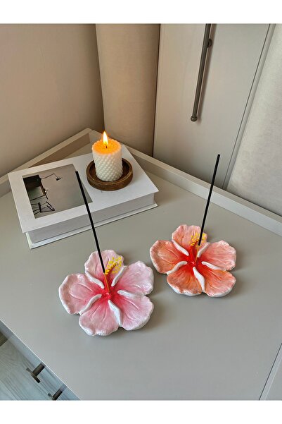 EYO 2’li Dekoratif Çiçek Hibiskus Takı Tabağı & Tütsülük Pembe ve Turuncu