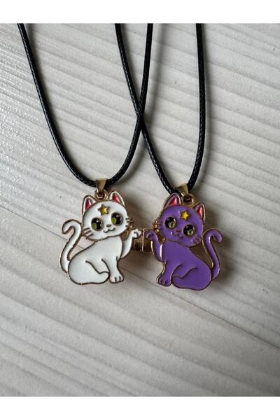 İYİ MODA Luna Artemis Sailor Moon Cat Best Friends Mıknatıslı İkili Kolye