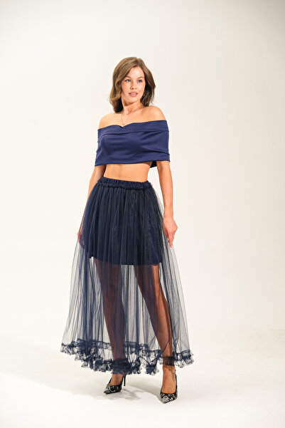 Rose Quenn Single Layer Tulle Skirt with Ruffle Detail at the Hem, Short Line...