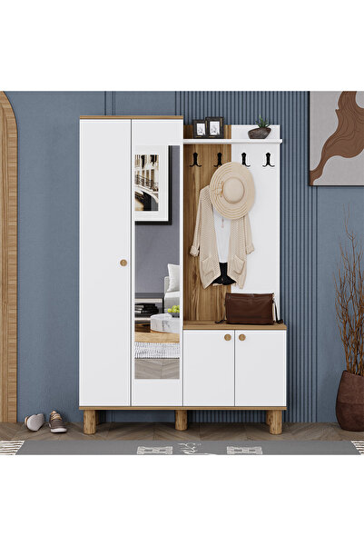 Kalender Dekor Zeynep Bohem Ayaklı Aynalı Portmanto Vestiyer Ayakkabılık Çam ...