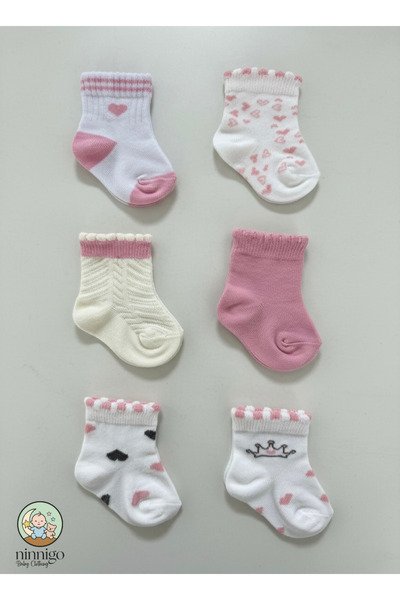 ninnigo 6 Çift Pamuklu Yenidoğan Kız Bebek Çorabı