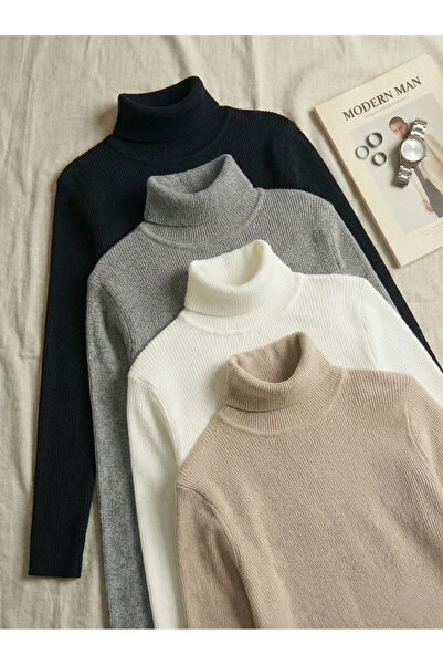 JAKARLI 4-Pack Black White Beige Gray Turtleneck Sweater Transitional Savior ...
