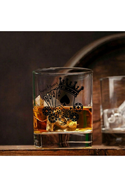 hesaplisiburada Kişiye Özel Poker Kart Zar Desenli Viski Bardak