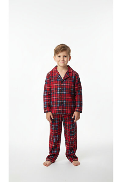 GUM GUM KİDS 100% Organic Cotton Red-Navy Blue Plaid Children's and Adult Paj...