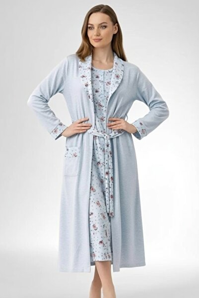 bigmama طقم روب نوم وقميص نوم نسائي مقاس كبير - قطن ممشط بنقشة زهور - مقاسات ...