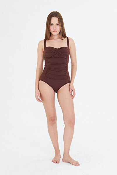 Bermody Frida Women's Brown Draped Piece Swimsuit with Shaping / Sculpting Th...