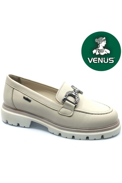 Venüs Srow Genuine Leather Orthopedic Oxford Women's Classic Shoes Beige