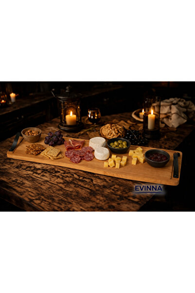 EVİNNA - 80 cm Masif Kayın Servis ve Sunum Tahtası, Deri Kulplu, Lüks Peynir ...