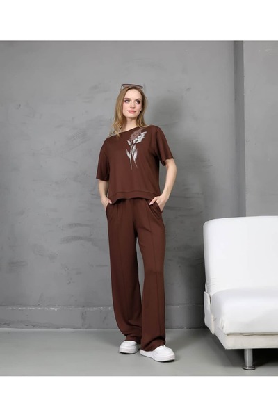 REDMİNA fashion Sporty Leaf Patterned Double Set