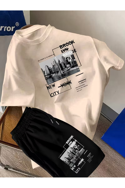 COMANCHERO Men's New York City Printed T-Shirt and Shorts Bottom Top Set