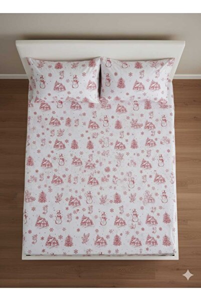 linens chic house Noel Desenli Battal Boy Lastikli Çarşaf Takımı