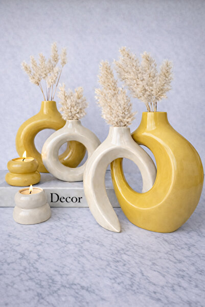 Luthien Brightly Lacquered Ivy Vase, Donut Vase and Candlestick Set