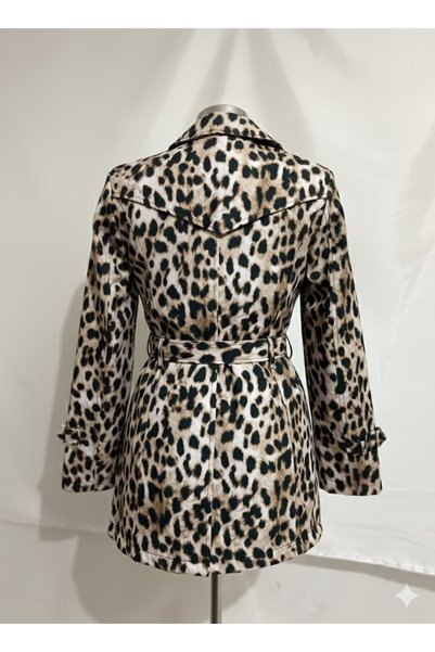 hisarpretty Leopard Print Double-Breasted Women's Trench Coat with Lapel and Belt Lining