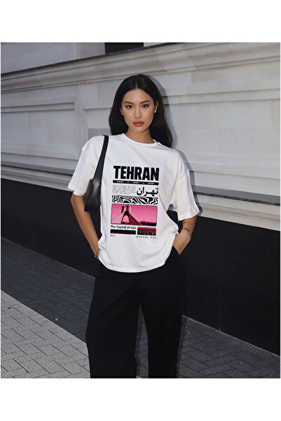 LORVEX İran'ın Başkenti Tehran Baskılı Oversize Pamuklu Unisex Tshirt - Tişört