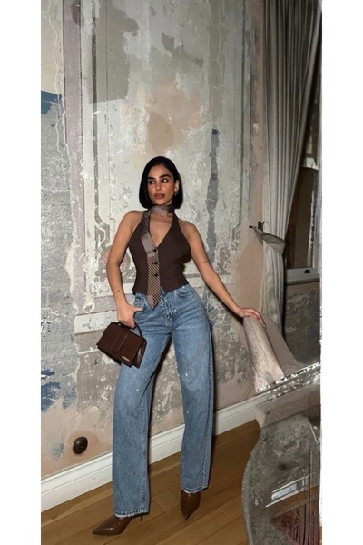 Aida Fashion LİKRASIZ TAŞLI SKATER JEANS