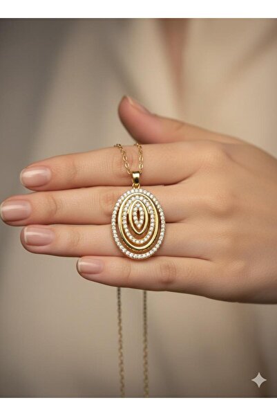 Glowzee Takı & Aksesuar Yüzde Yüz Çelik Zincir Zirkon Taşlı Altın Kaplama 3 l...