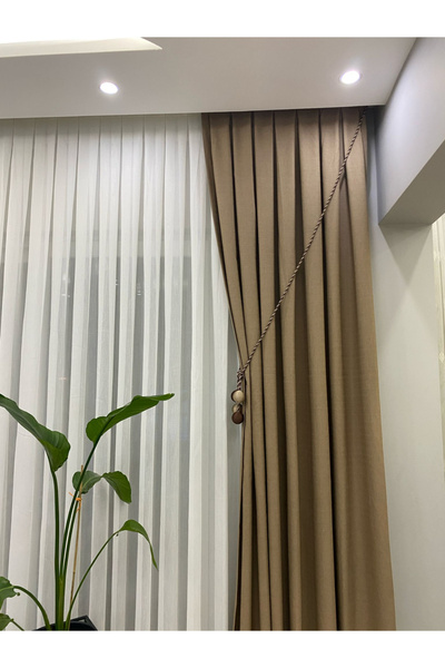 İNCİLİFE ستارة فاخرة من الكتان 1/2.5 طيات متوسطة - لون بني كابتشينو