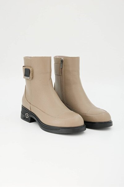 Jande Kadın Vizon Hakiki Deri Kalın Taban Fermuarlı Kısa Bot