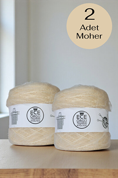 Ece Örgü Tasarım Atölyesi Vanilya rengi, bol tüylü moher örgü ipi (200 gr.)