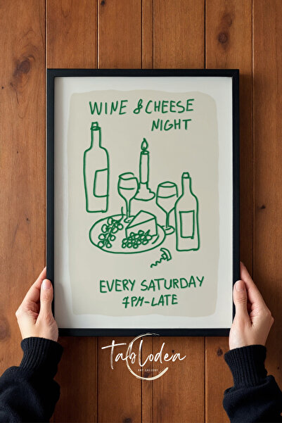 tablodea Stil Pinterest Noapte cu vin și brânză Decor de bucătărie cu text TD...