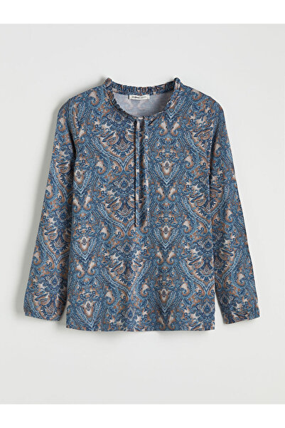 LC Waikiki Stylish and Timeless Brown Tie Neck Patterned Blouse