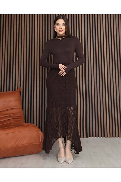 Fibula Asi metrik astarlı bel lastik dantel etek